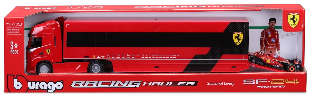 Burago - Camion Ferrari F1 - Iveco S-Way 570 -  Avec 1 Ferrari SF-24 #16 - Charles Leclerc - 1/43