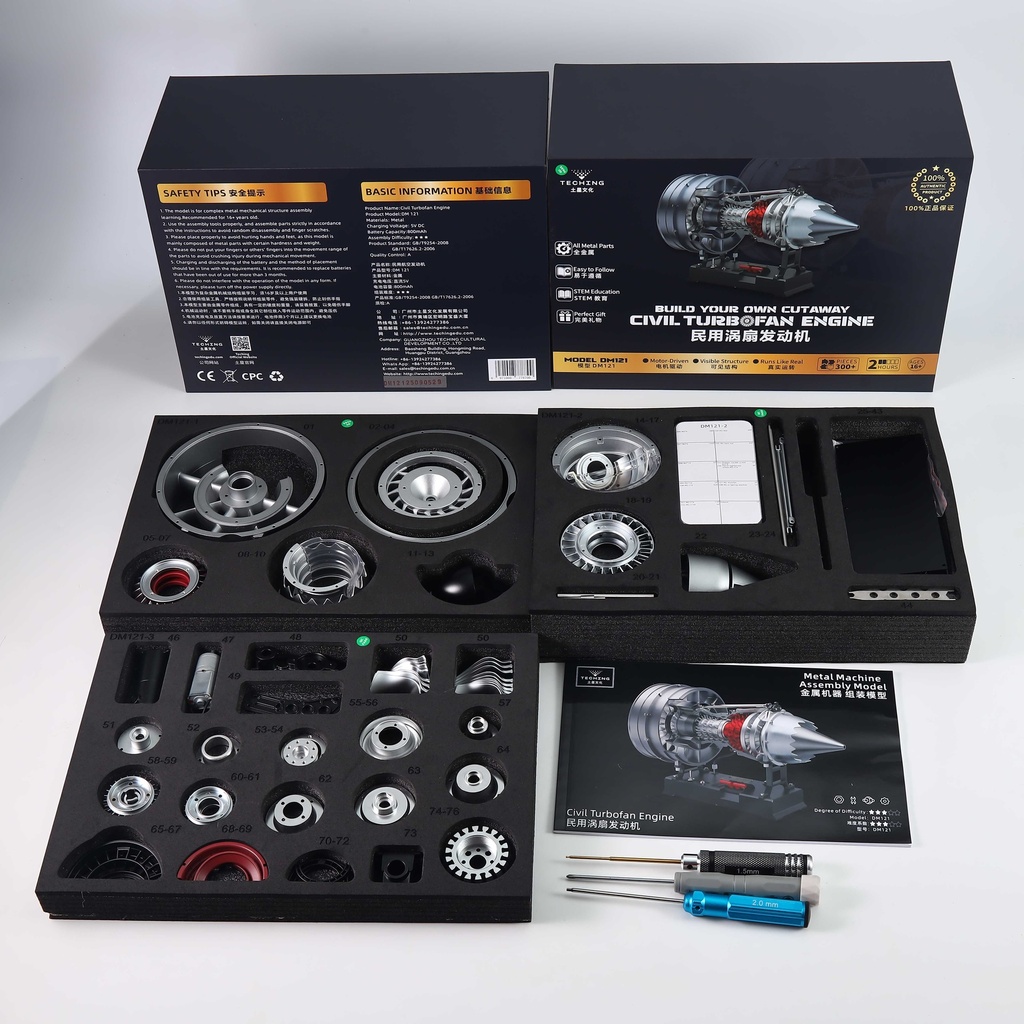 Teching - Turboréacteur à usage civil - Modèle équipant l'Airbus A320 et le Boeing 737 - Kit motorisé avec pièces en aluminium et acier - Accu 800 mAh - Poids : 3.4 Kg - 300+ pcs - 1/15 - Niveau : ★★★☆☆