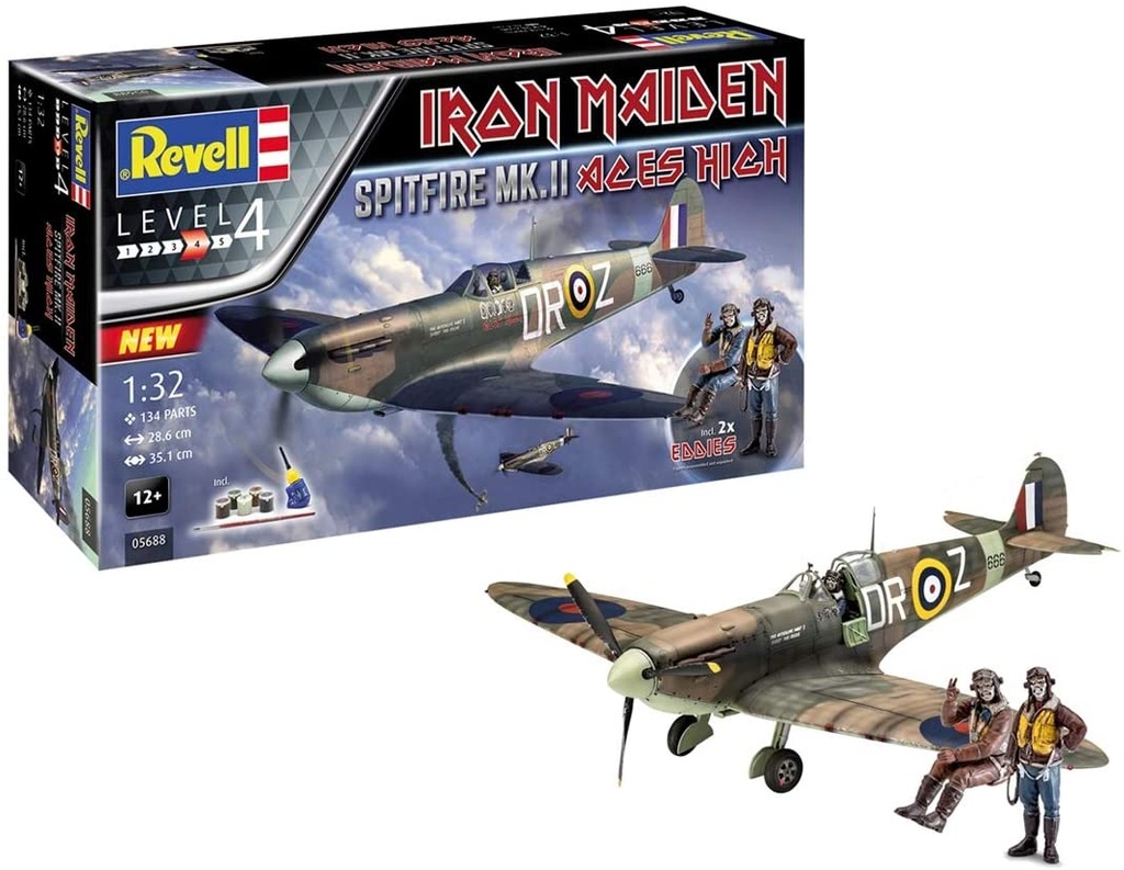 Revell 05688 - Gift Set Spitfire MK II "Iron Maiden" - 1/32 - 35.1cm envergure - 134 pièces y compris 2 figurines et colle et peintures
