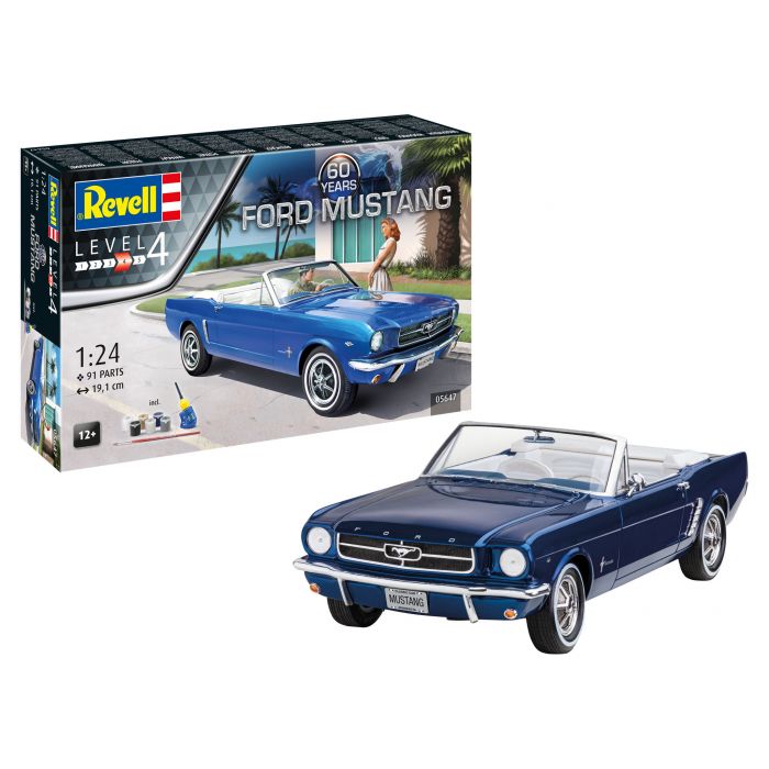 Revell 05647 - Gift Set - 60th Anniversary Ford Mustang - 1/24 - 19.1 cm Long - 91 pièces (y compris colle et peintures)
