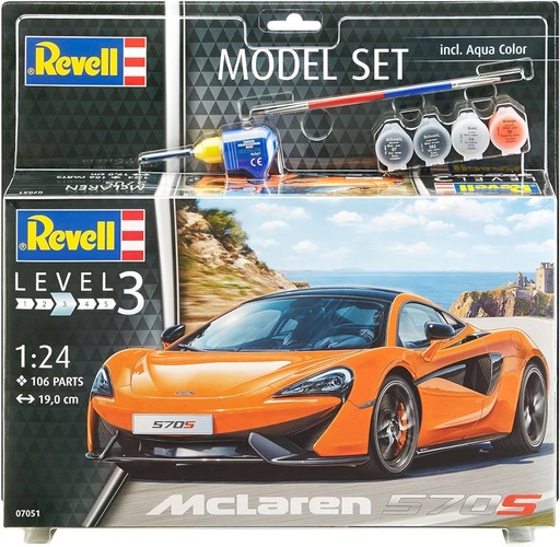 [REV-67051] Revell 67051 - Gift Set - McLaren 570S - 1/24 - 19 cm long - 106 pièces y compris colle et peinture