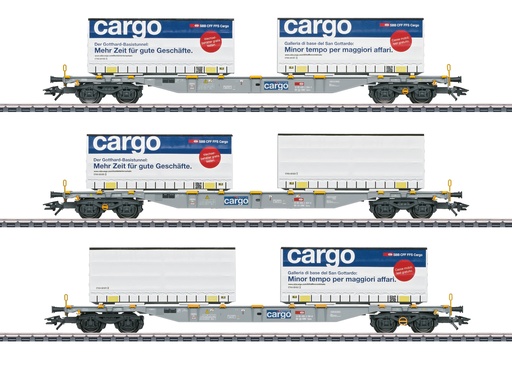 [MAR-47463] Märklin 47463 - Coffret de 3 wagons plats avec containers "Cargo" - SBB-CFF - HO 