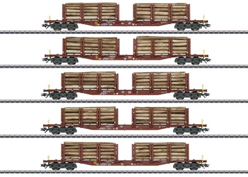 [MAR-47154] Märklin 47154 - Coffret de 5 wagons à ranchers pour le transport du bois - DB - HO  
