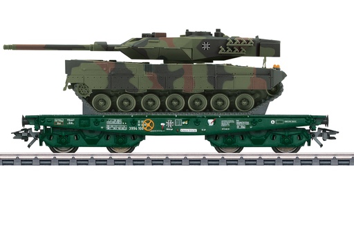 [MAR-48870] Märklin 48870 - Wagon plat pour charges lourdes Rimmps avec char tank de combat allemand Leopard 2A6  - DB - HO