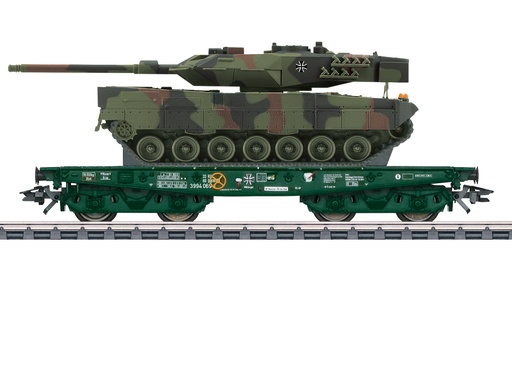 [MAR-48843] Märklin 48843 - Wagon plat pour charges lourdes Rlmmps avec char tank de combat allemand Leopard 2A6  - DB - HO