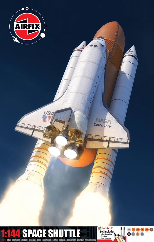 Airfix - Space Shuttle - Starter Set avec colle, peintures et pinceau - Avec support et différents marquages possibles - 1/144