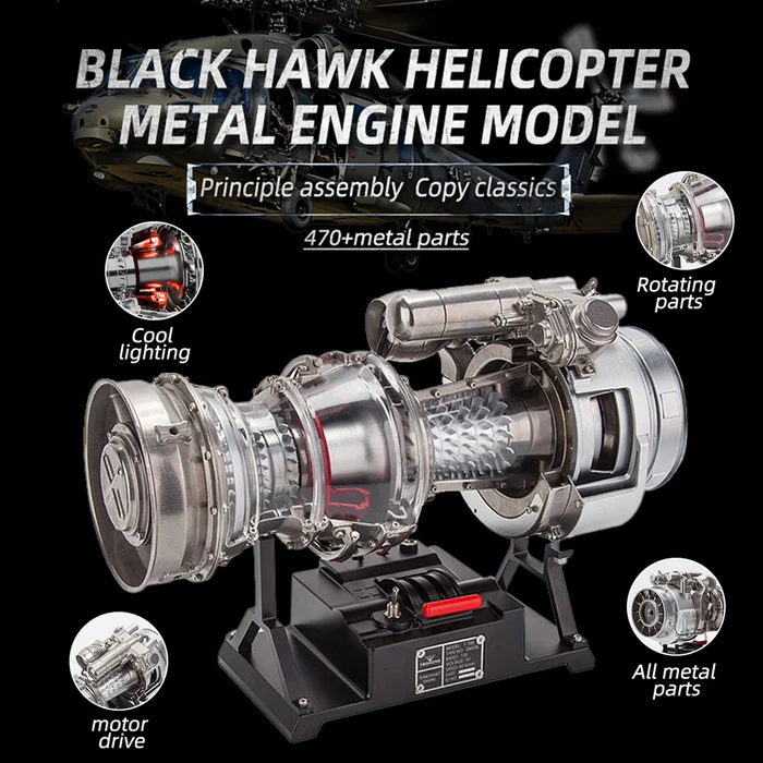 Teching - T-700 Turboréacteur - Modèle équipant l'hélicoptère Black Hawk - Kit motorisé avec pièces en aluminium et acier - Accu 800 mAh - Poids : 3.0 Kg - 470+ pcs - 1/10 - Niveau : ★★★★☆