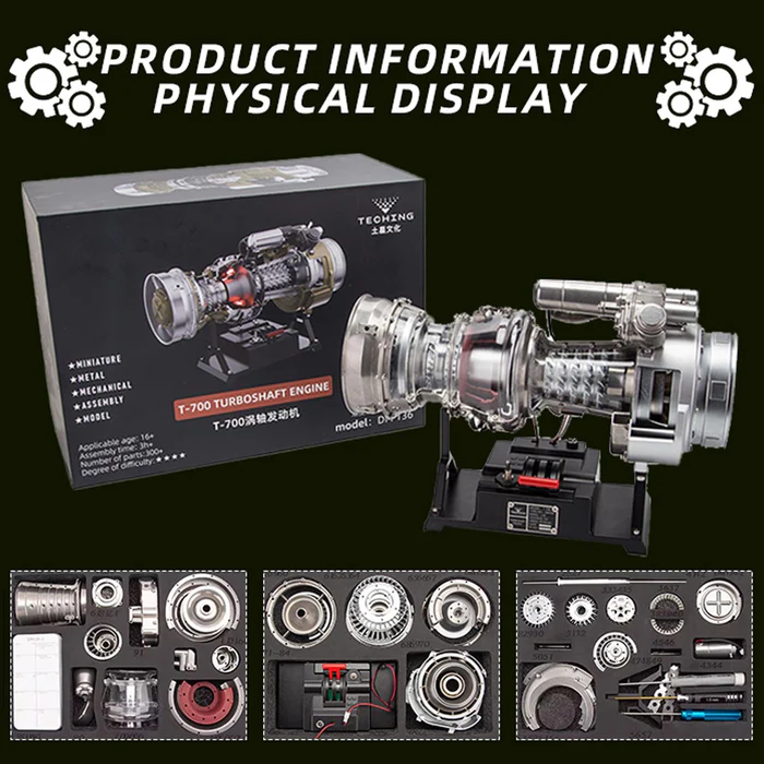 Teching - T-700 Turboréacteur - Modèle équipant l'hélicoptère Black Hawk - Kit motorisé avec pièces en aluminium et acier - Accu 800 mAh - Poids : 3.0 Kg - 470+ pcs - 1/10 - Niveau : ★★★★☆