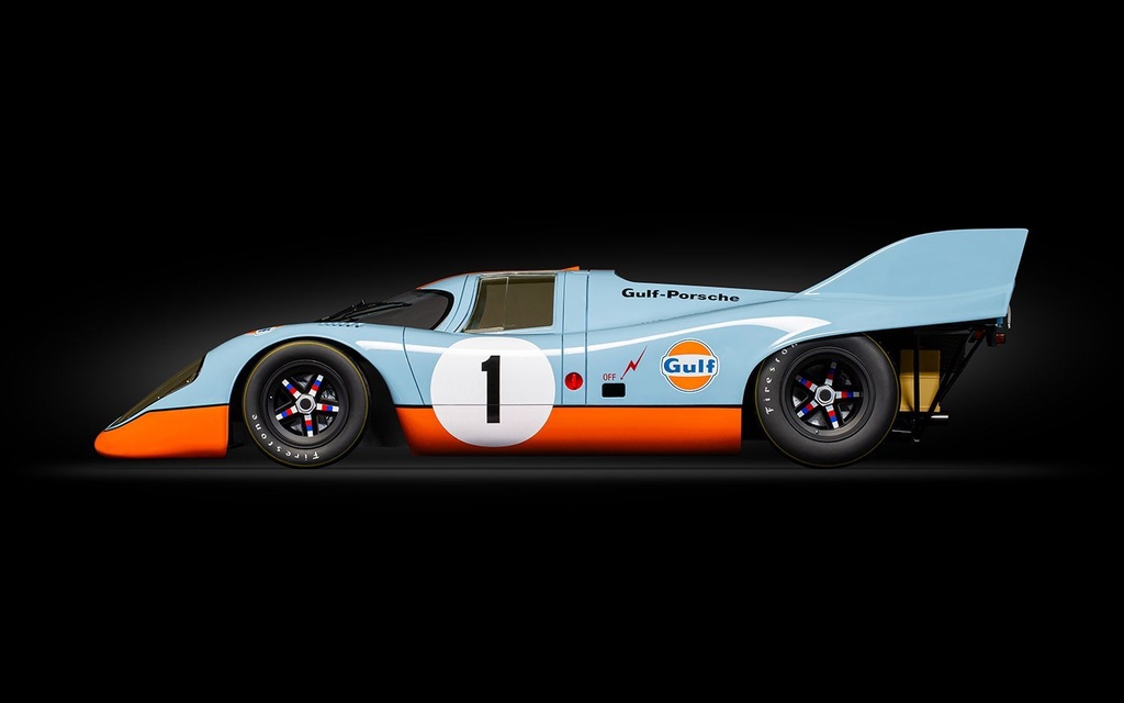 Pocher Porsche 917K - Gulf Edition - Derek Bell & Jo Siffert - 312 pièces - Carrosserie peinte - Env. 6 Kg - 1/8