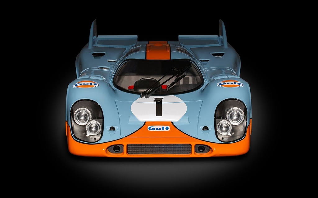 Pocher Porsche 917K - Gulf Edition - Derek Bell & Jo Siffert - 312 pièces - Carrosserie peinte - Env. 6 Kg - 1/8