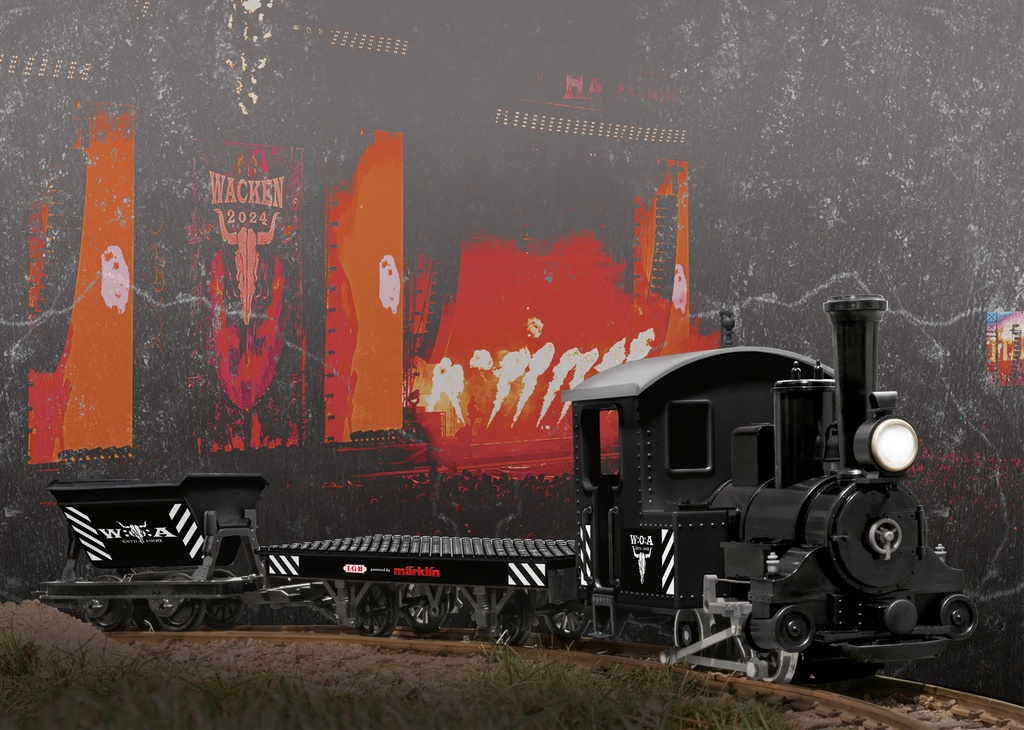 LGB 70505 - Coffret de départ - W:O:A® - "Wacken Open Air" - Avec rails pour réaliser un cercle, alimentation, locomotive vapeur et 2 wagons - G