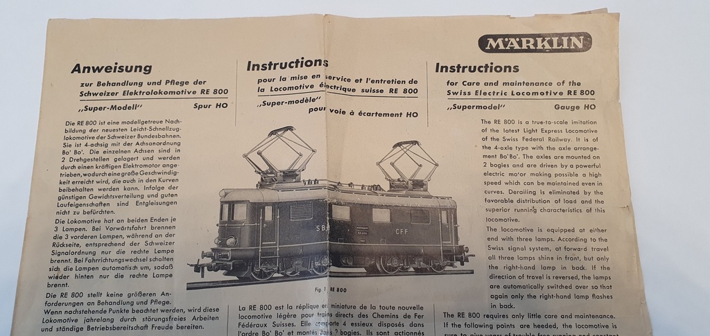 Märklin RE 800 - COLLECTOR !! - Locomotive électrique suisse Re 4/4 - Années 1950 - Avec boîte 346/4 (non concordante) et fiche d'instructions originale - HO - (Occasion vérifiée)