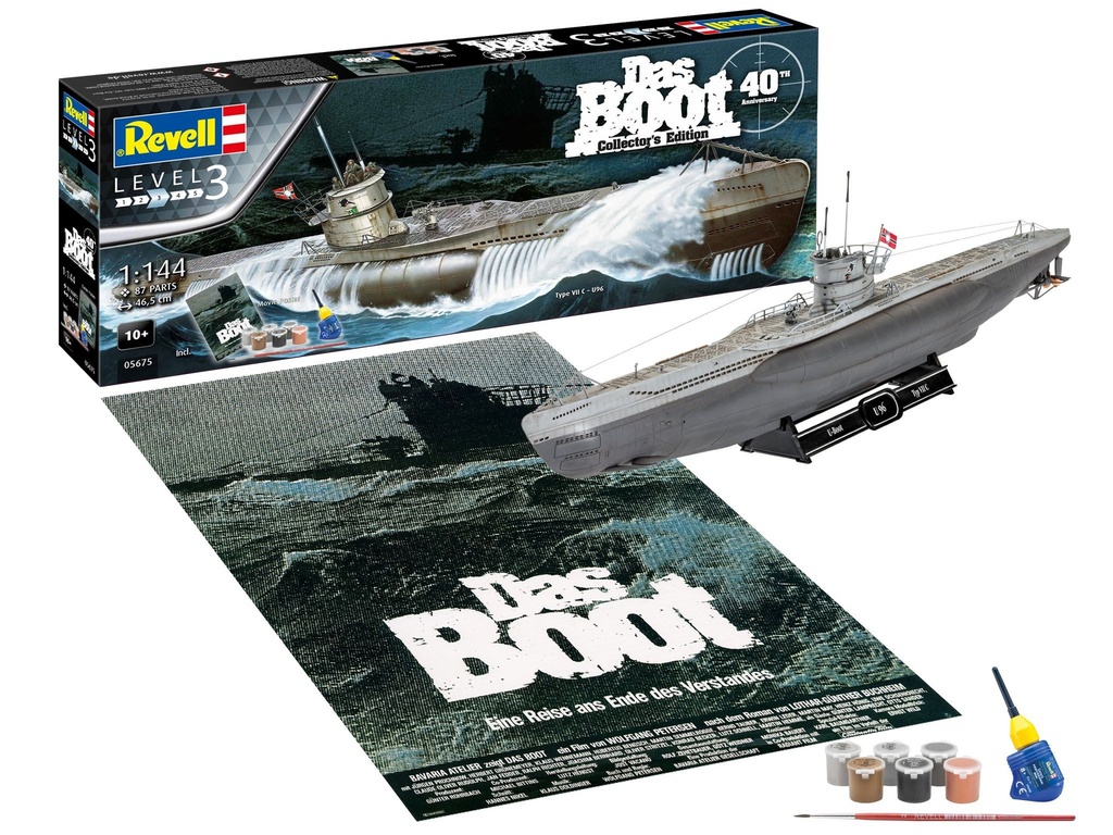 Revell 05675 - Gift Set "Das Boot" Type VII C - U96 - 40th Anniversary - 46.5 cm long - 87 pièces (y compris peinture, colle, et pinceau) - 1/144