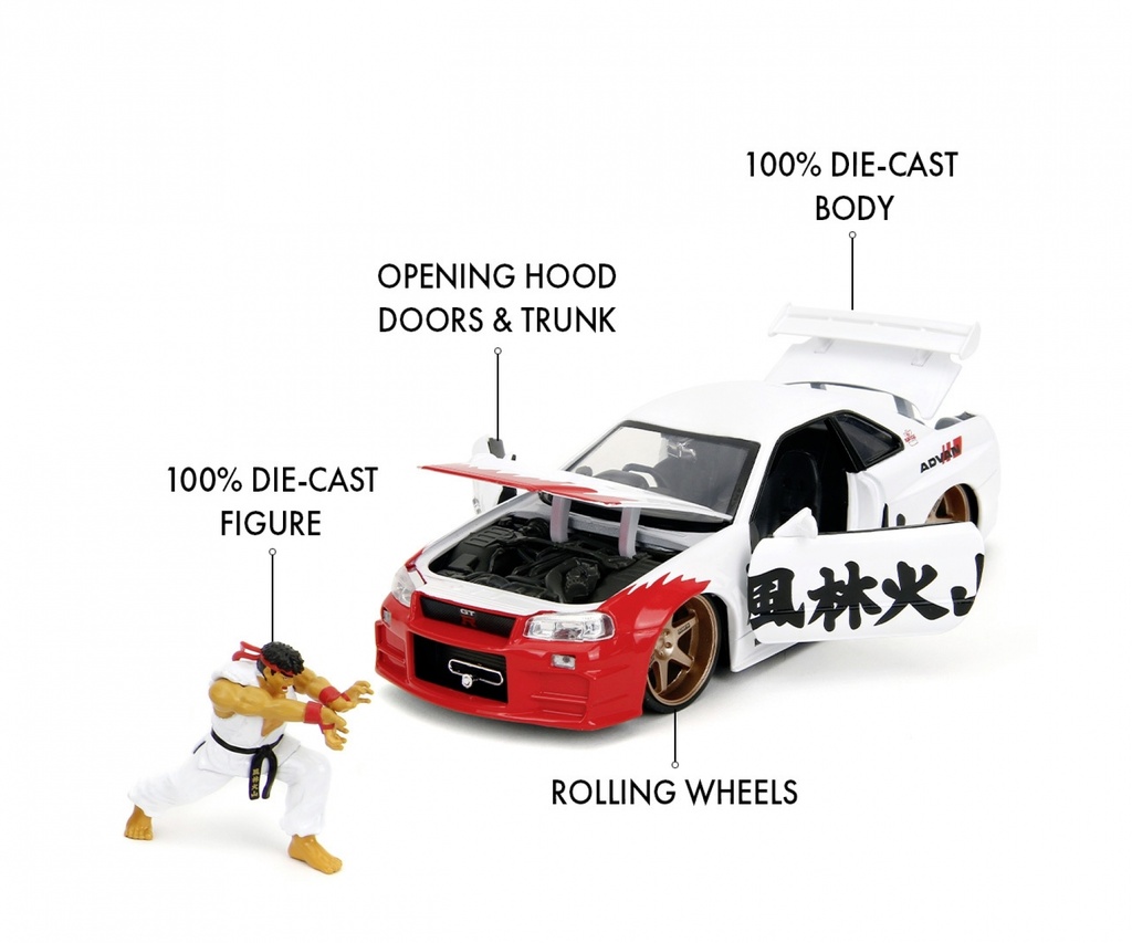 Jada - Street Fighter® - Ryu & 2002 Nissan Skyline GT-R R34 - 1/24