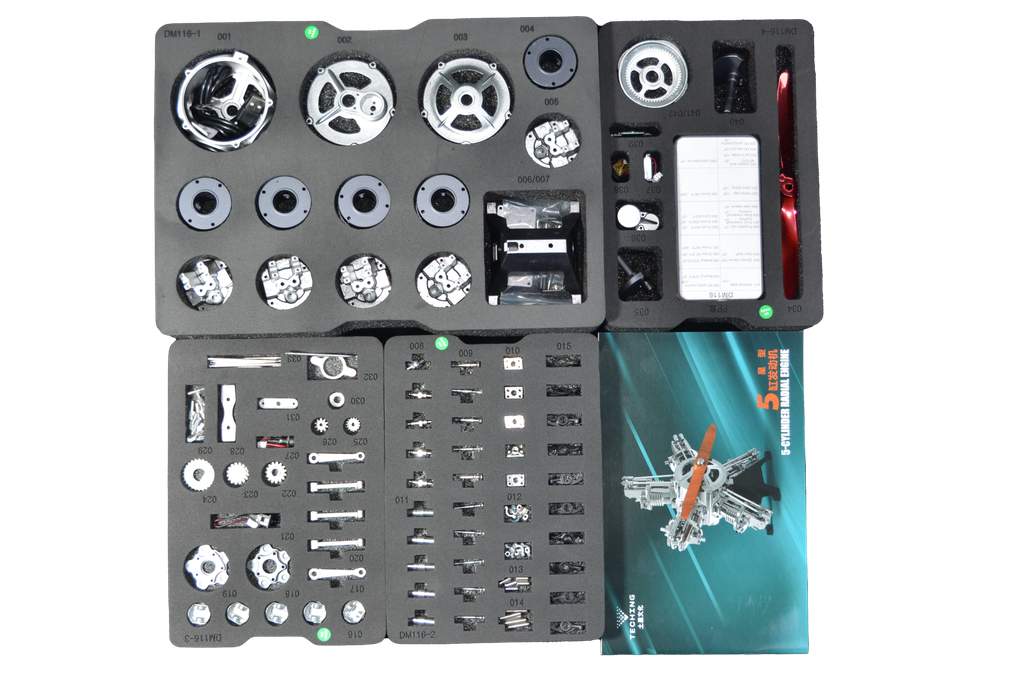Kit en métal Teching - Moteur radial à 5 cylindres - Pièces en aluminium et acier - Accu 450 mAh - Poids : 2.3 Kg - 250+ pcs - Niveau : ★★★★☆