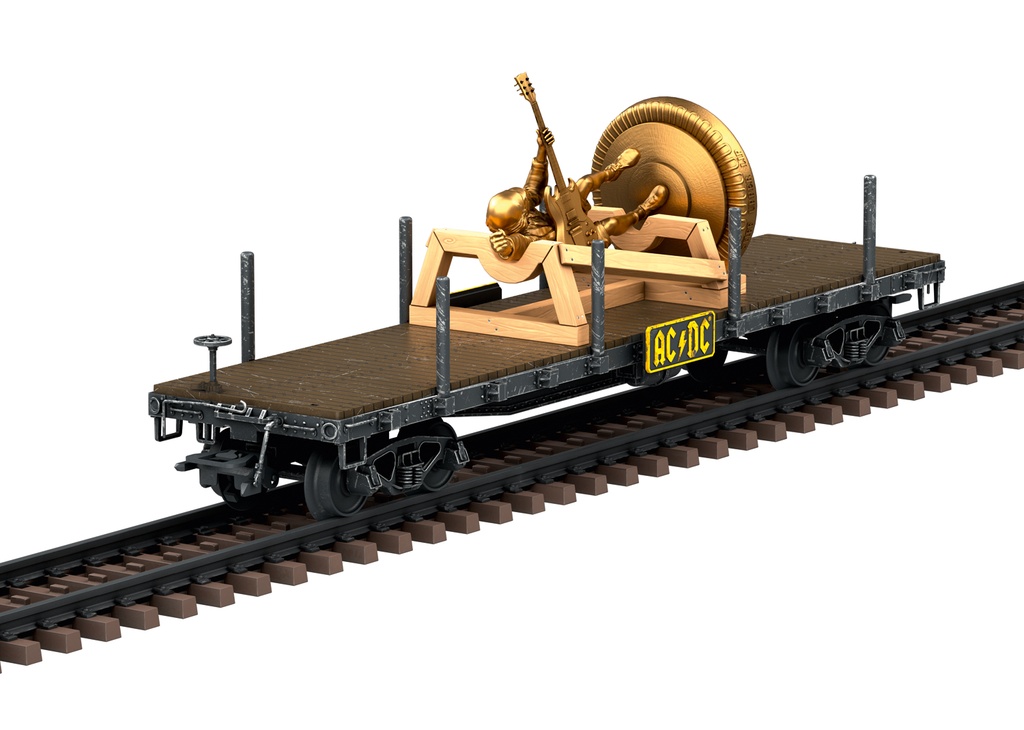 Märklin 48837 - AC/DC Black Ice 2008 World Tour - Wagons à ranchers "Stiff Upp" - Avec figurine Angus Young en laiton - Aux couleurs du légendaire groupe de rock AC/DC - Wagon avec effet patiné réalisé à la main - HO