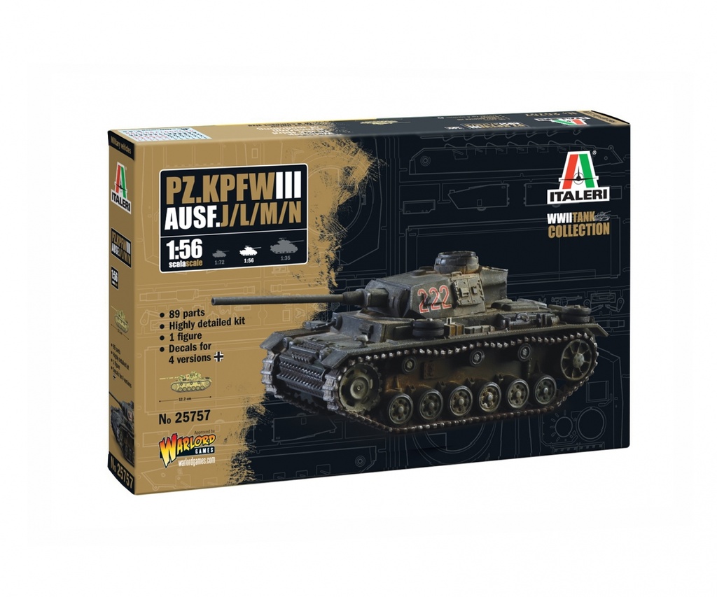 Italeri 25757 - Char Pz.Kpfw. III Ausf. J/L/M/N - 1/56 (Decals pour 4 versions)