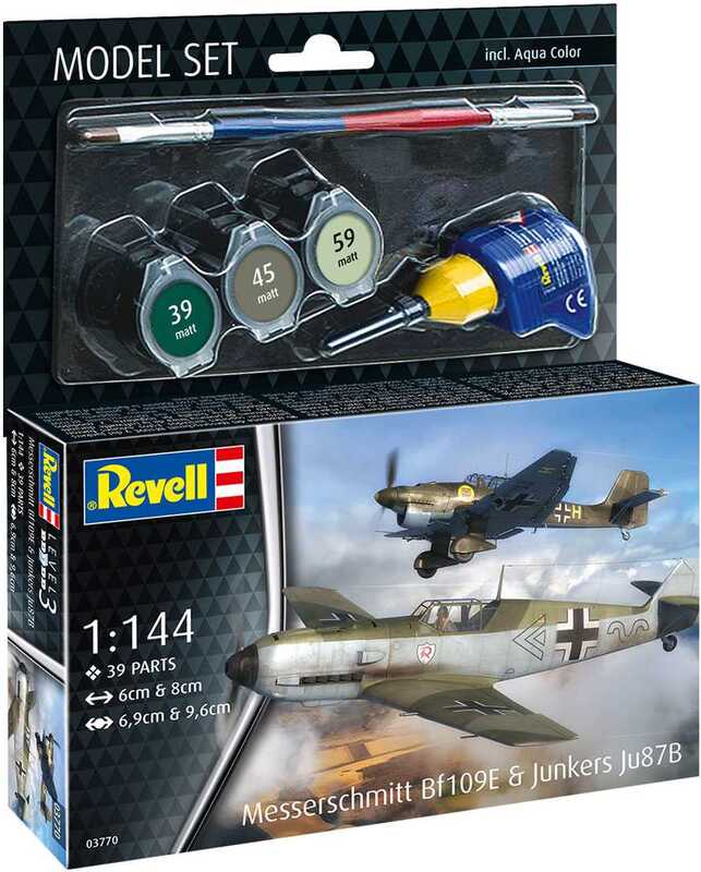 Revell - Gift Set Messerschmitt Bf109E & Junkers Ju87B Stuka - 1/144 - 6.9 et 9.6 cm envergures - 39 pièces
