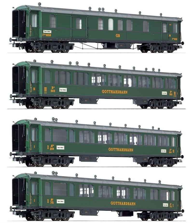 Liliput L350116 - Set de 3 voitures voyageurs et 1 wagon postal - Gotthardbahn - HO