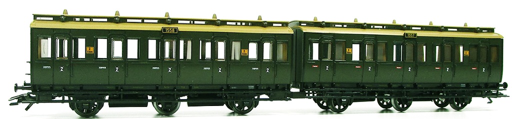 Märklin 4207 - Voiture voyageurs à compartiments double 1557 et 1558 - 2ème classe - KPEV - HO
