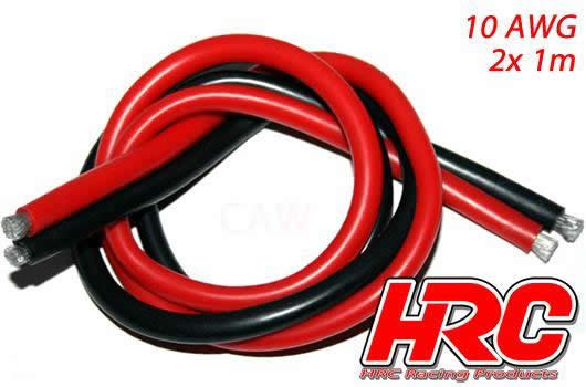 HRC - 9511B - Câble - 10 AWG / 5.2mm2 - Argent (1050 x 0.08) - Rouge et Noir (1m chaque)