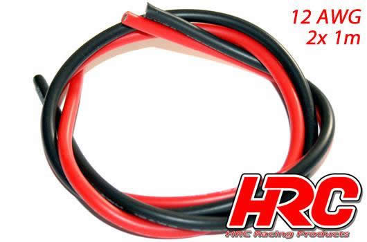 HRC - 9521B - Câble - 12 AWG / 3.3mm2 - Argent (680 x 0.08) - Rouge et Noir (1m chaque)