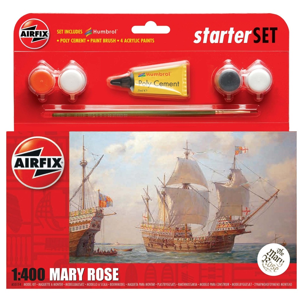 Airfix - Starter Set avec colle, peintures et pinceau - Voilier Mary Rose - 1/400