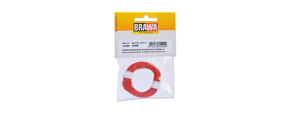 Brawa 32402 - Fil électrique - Rouge - 1 x 0,05 mm² - Longueur 10 m - Très flexible - Idéal pour décodeur