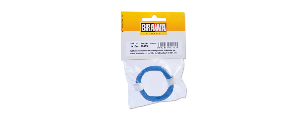 Brawa 32405 - Fil électrique - Bleu - 1 x 0,05 mm² - Longueur 10 m - Très flexible - Idéal pour décodeur