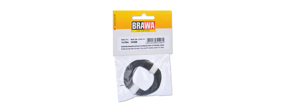 Brawa 32408 - Fil électrique - Noir - 1 x 0,05 mm² - Longueur 10 m - Très flexible - Idéal pour décodeur
