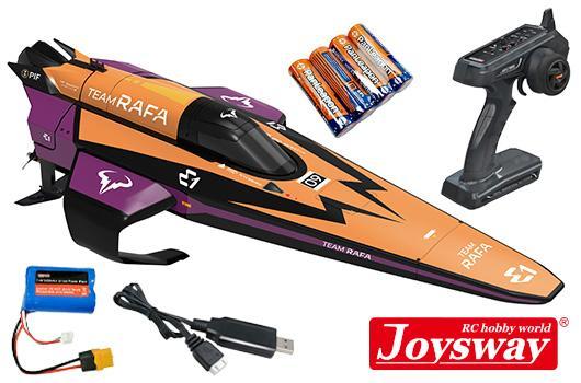 Joysway - Bateau de course électrique - E1 Race Bird Hydrofoil - Team RAFA (Raphaël Nadal) - Longueur env. 545mm - Vitesse: env. 25 Km/h - Complet avec accu Li-Ion 7.4V 900mAh et chargeur (RTR) - 1/14