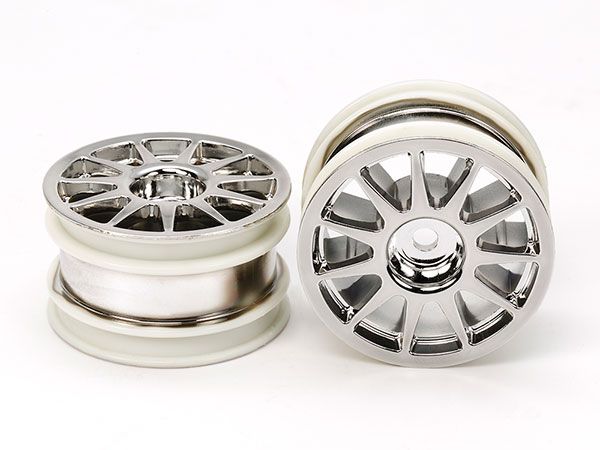 Tamiya 54824 - Jantes chromées (2 pièces) pour châssis T3-01 ou Série M (Compact RC Car) - 1/10