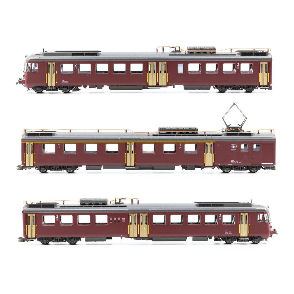 Piko - Rame automotrice RABDe 12/12 - #1116 - MIRAGE (3 voitures) - Rouge, toit gris - SBB-CFF-FFS - DCS - HO