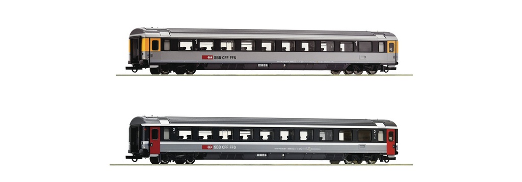 Roco 74023 Set de 2 Wagons voyageurs 1ère et 2ème classe Eurocity, type Apm et Bpm, - SBB-CFF-FFS - HO