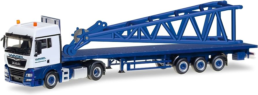 Herpa 307222 - MAN TGX XLX semi-remorque à plateau "Wasel" avec pièce de tête pour Liebherr - 1/87