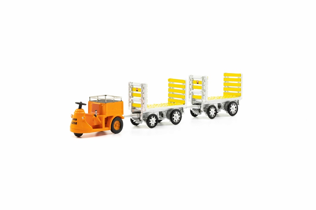 ACE 008703 - NEFAG Tracteur électrique 3 roues avec deux remorques - "PTT" - 1/87