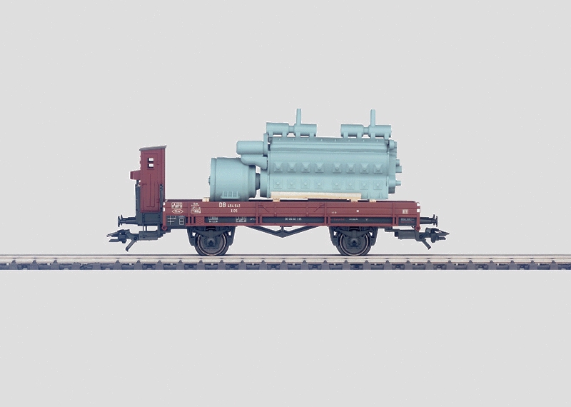 Märklin 46075 - Wagon à bords plats de type X 05 avec cabine de serre-frein - Utilisé pour le transport de gros moteur - DB - HO