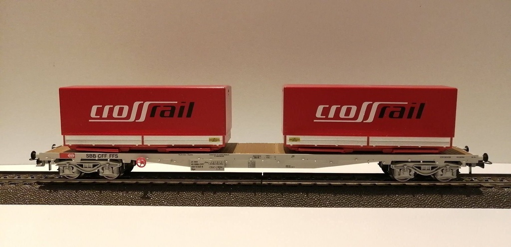 HAG 619 Wagon plat SBB-CFF avec container "Crossrail" HO (DC)  