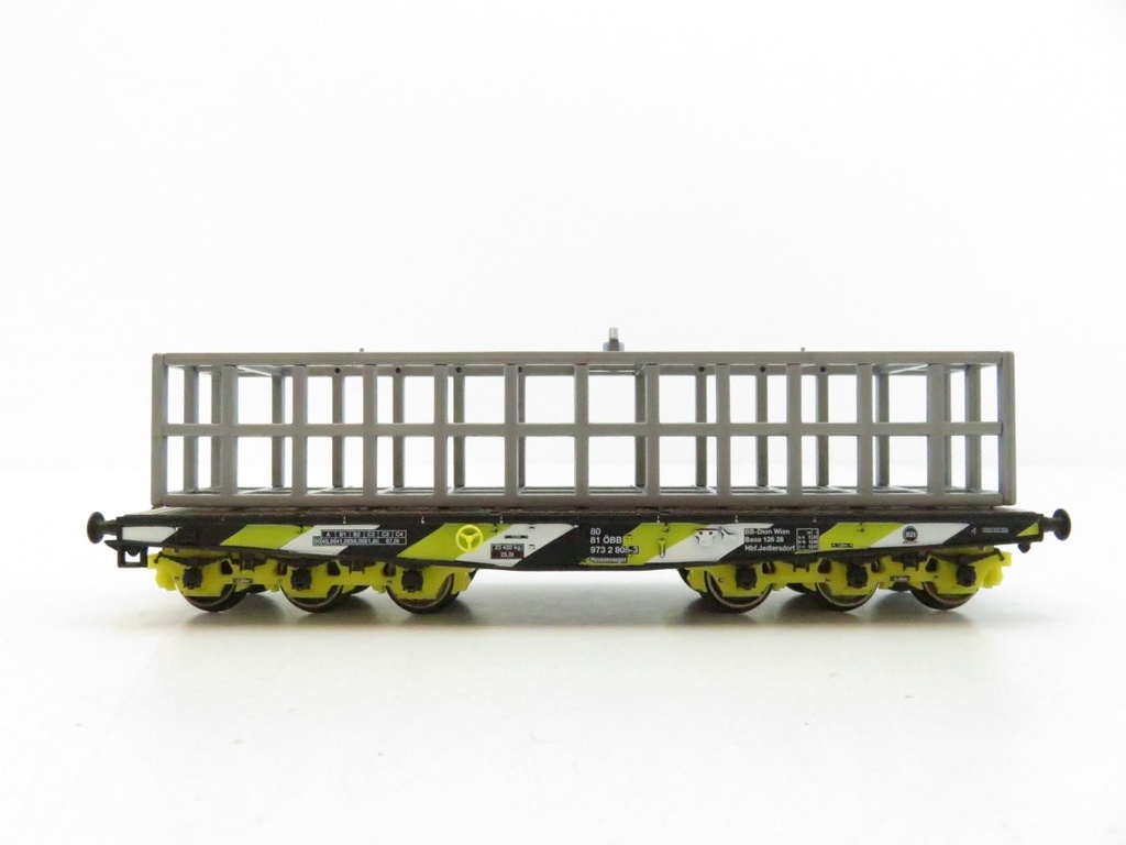 Märklin 4868 - Wagon plat pour le transport de charges lourdes Samm des ÖBB, avec de véritables briques. Châssis en fonte noire - HO 