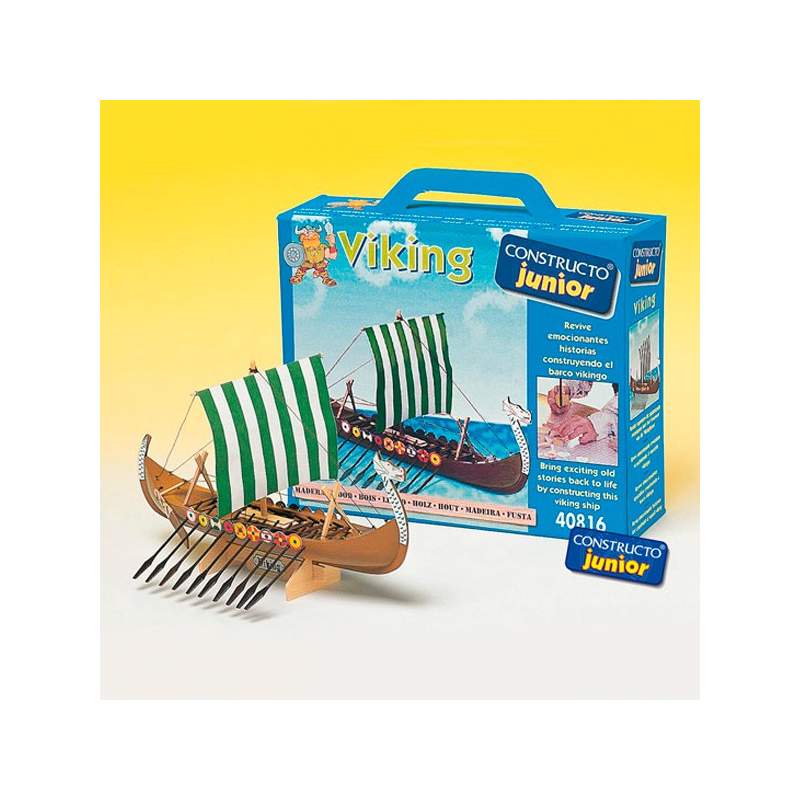 Bateau Viking - Kit de construction en bois - Constructo Junior 80416 - (Longueur 24.5 cm - largeur 15.5 cm - hauteur 14 cm)