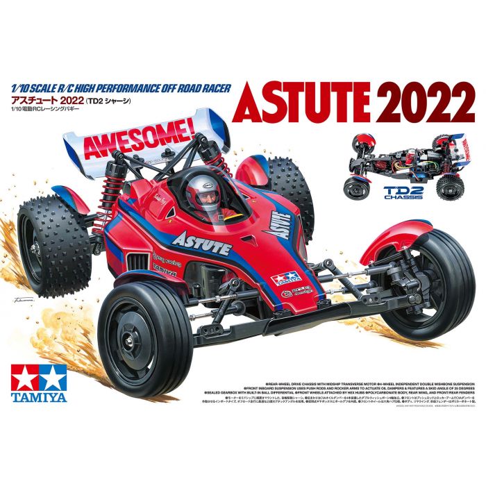 Tamiya 58697 - Voiture radiocommandée "Astute 2022 " - Nouveau châssis TD2 - bras de suspension avant angle d'inclinaison de 25 degrés pour une excellente tenue de route - À construire - Sans radio-commande/accu/chargeur - 1/10