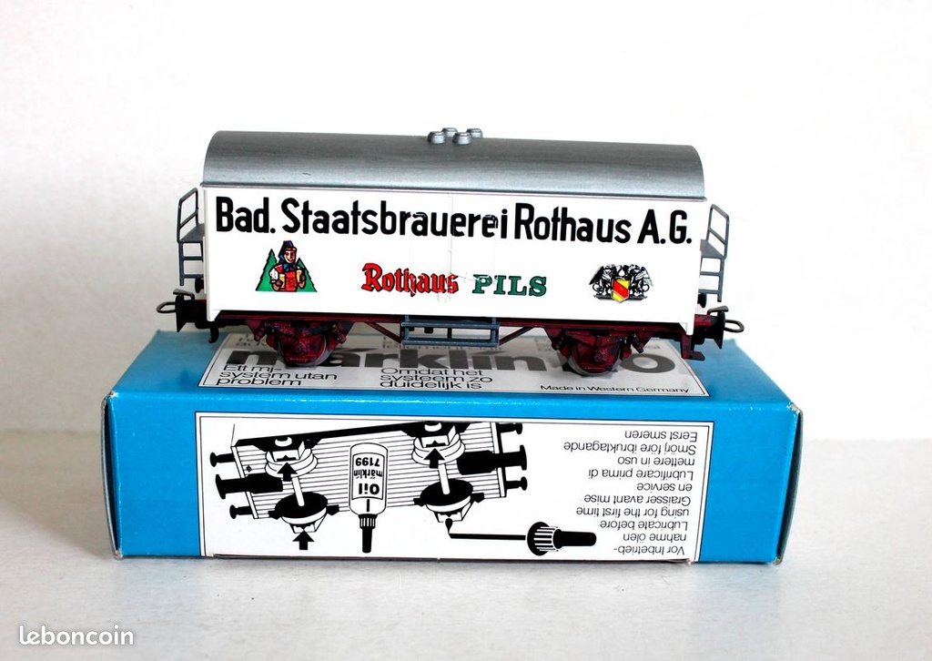 Märklin 4437 - Wagon couvert réfrigérant à 2 essieux type Ichqrs 377 - "rothaus pils biere staatsbrauerei" - DB - HO