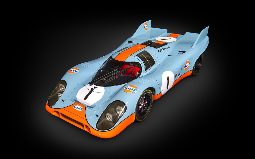 Pocher Porsche 917K - Gulf Edition - Derek Bell & Jo Siffert - 312 pièces - Carrosserie peinte - Env. 6 Kg - 1/8