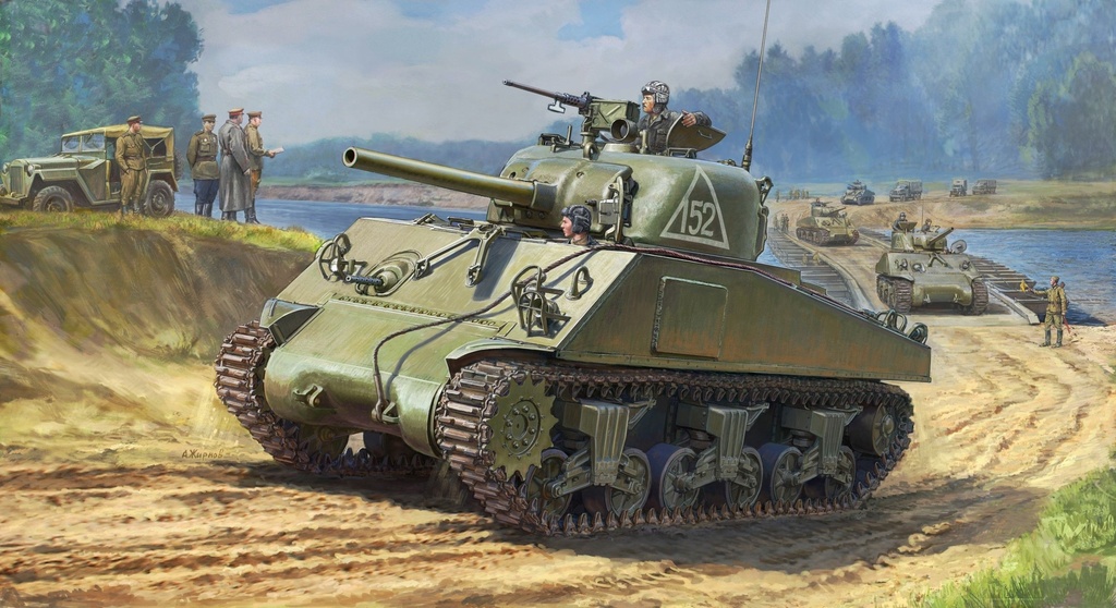 Zvezda 3702 - Char américain M4 A2 (75mm) Sherman - 1/35 (decals pour version Russe ou Américaine)