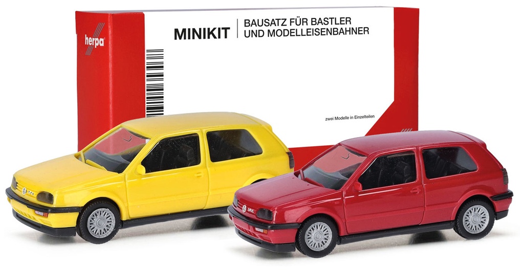 Herpa 014014 - Kit de construction 2 VW Golf III VR 6 - Jaune et Rouge - 1/87
