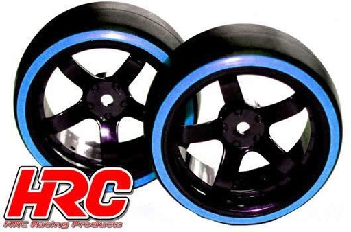 [HRC-61062BL] HRC - Pneus - 1/10 Drift - montés sur Jantes 5 branches - Dual Color - Slick - Noir/Bleu (2 pces)