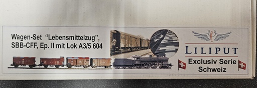 [LIL-996001] Liliput 996001 - Coffret "Train de ravitaillement" 2ème guerre mondiale - 1 locomotive à vapeur avec tender A3/5 et 4 wagons marchandises - Exclusivité Suisse - Limité à 400 pièces - HO