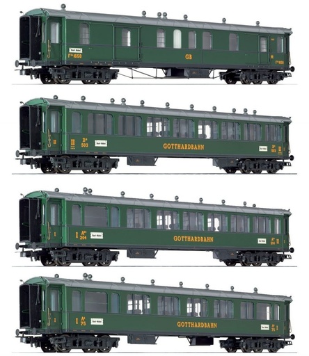 [LIL-L350116] Liliput L350116 - Set de 3 voitures voyageurs et 1 wagon postal - Gotthardbahn - HO