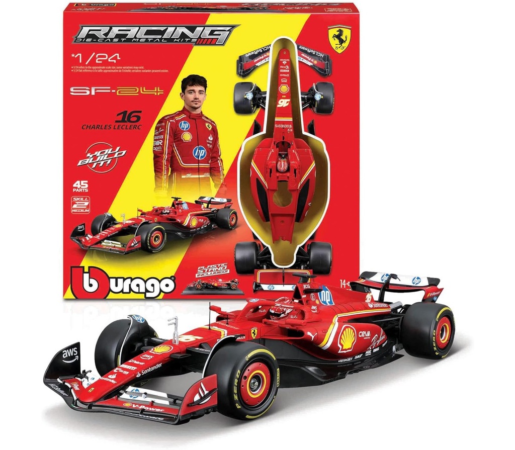 Burago - Ferrari SF 24 - Charles Leclerc - #16 - 2024 - Kit à assembler de 44 pièces - 1/24