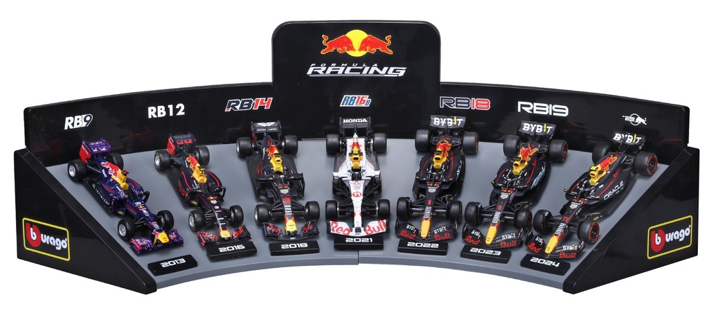 [BUR-1838168] Burago - Lot de présentation de 7 Formule 1 Red Bull Racing - 2013 à 2024 - (avec présentoir) 1/43